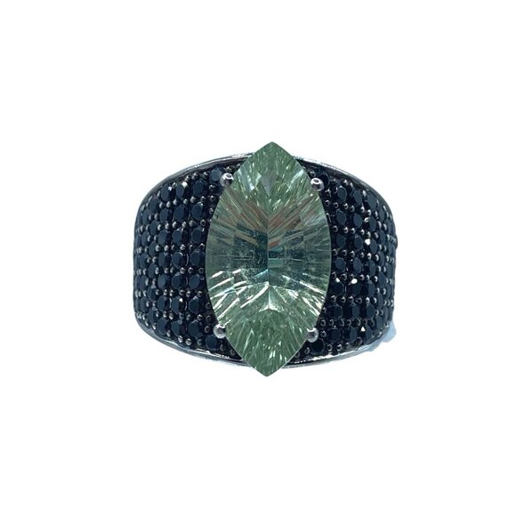 Sterling Silver 925 Green Amethyst Wide Band Ring Size 10 Signed PK Statement - Picture 3 of 12